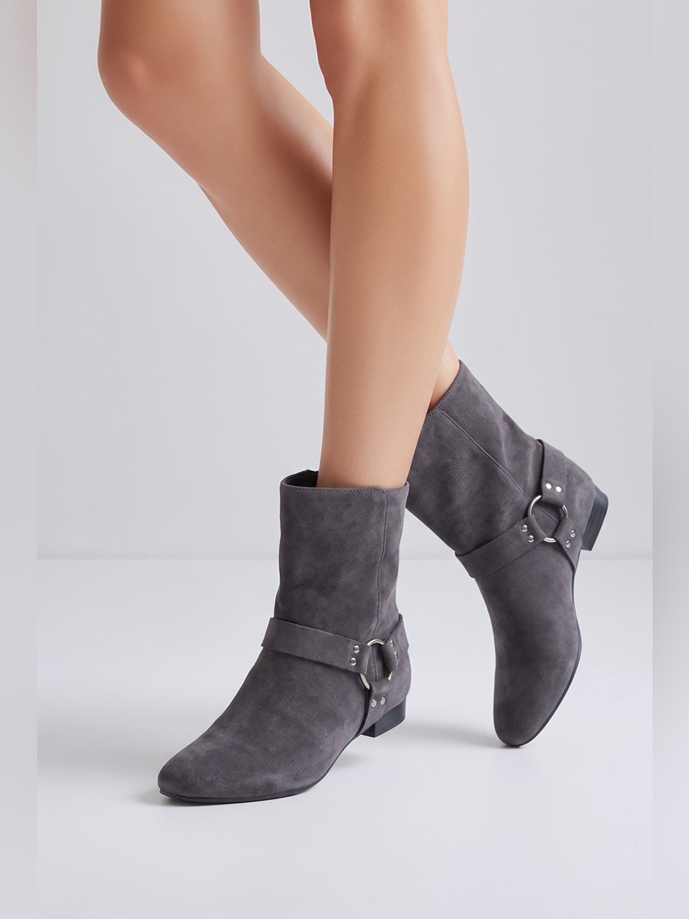 Women's Gray NWOT Faux-Suede Pull-On Calf Ankle Boots Size 8